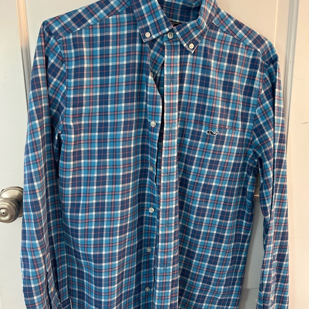 Vineyard Vines Blue and Pink Plaid Button Down Shirt